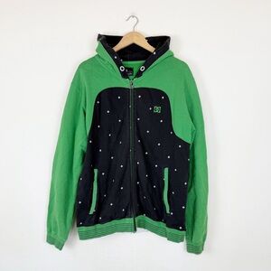 Y2K DC All Over Print Skater Hooded Zip Up Green Black